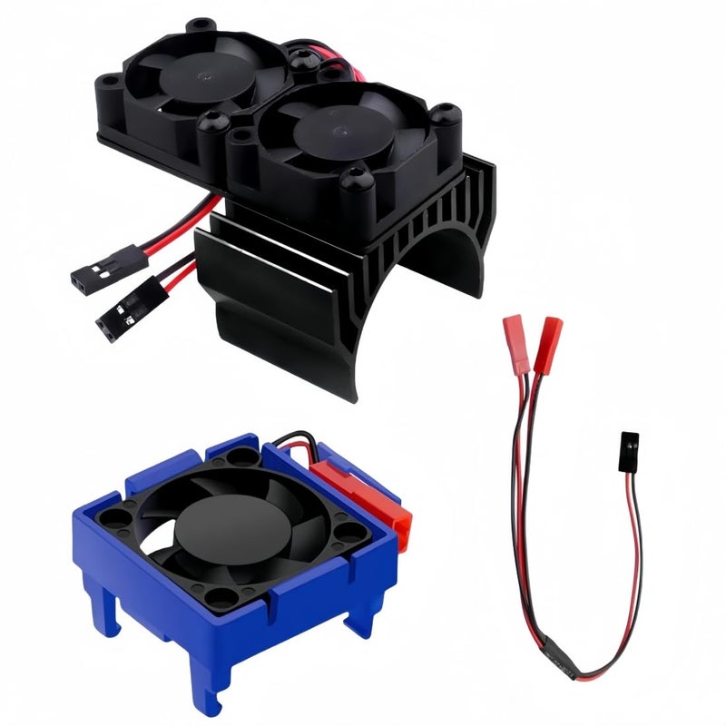 daisyfang VXL-3s ESC Cooling Fan and Motor Cooling Fan Dual Fan Set Compatible with 1/10 Traxxas Slash 4×4 VXL Rustler 4X4 Stampede 4X4 Hoss 4×4 Velineon VXL-3s Heat Sink, Black - Image 1